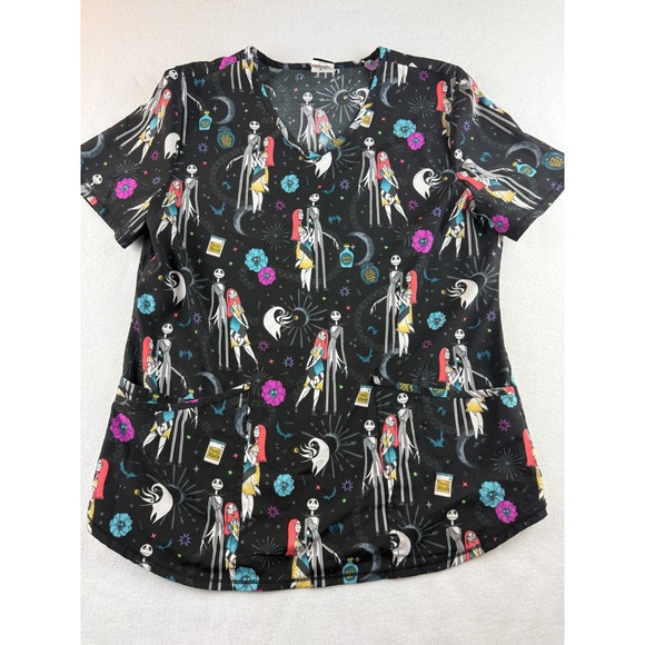 Disney Nightmare Before Christmas Scrub Top Jack Sally Halloween Medium - Picture 1 of 7